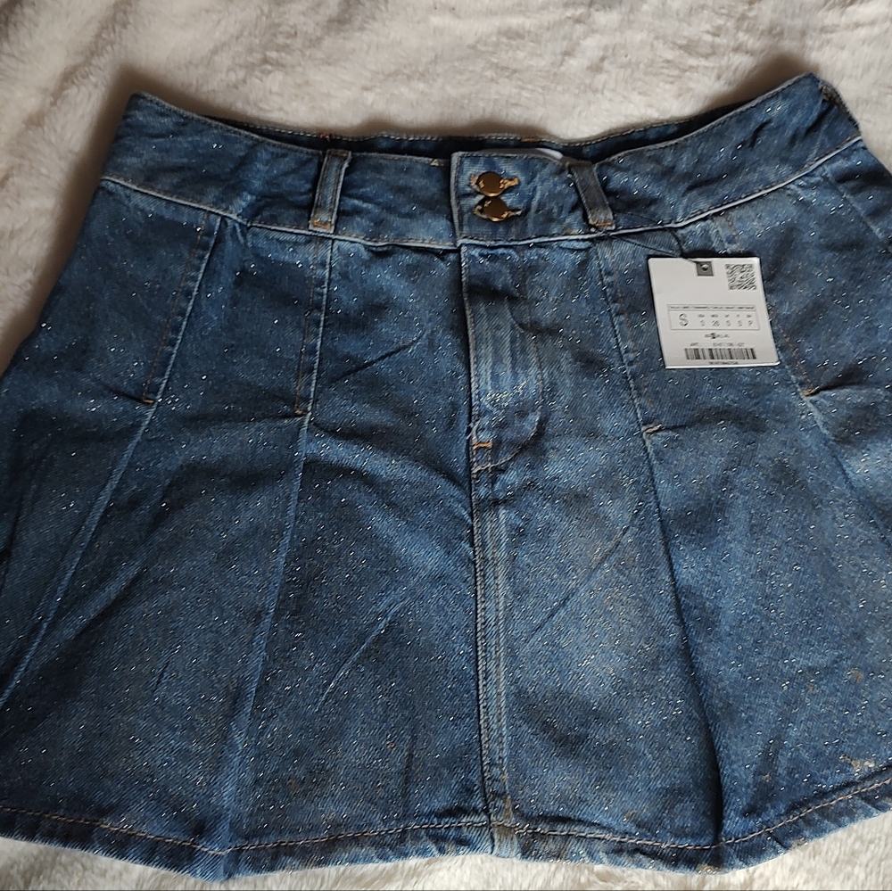 Zara Denim Gold Glitter Mini Skirt - Picture 7 of 13